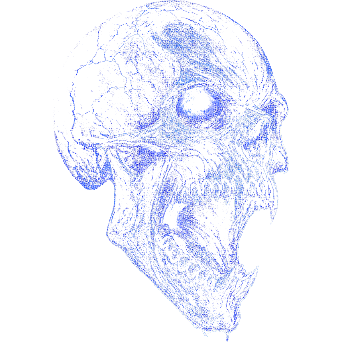 crâne hurlant vue de profil bleu