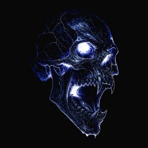 crâne hurlant vue de profil bleu