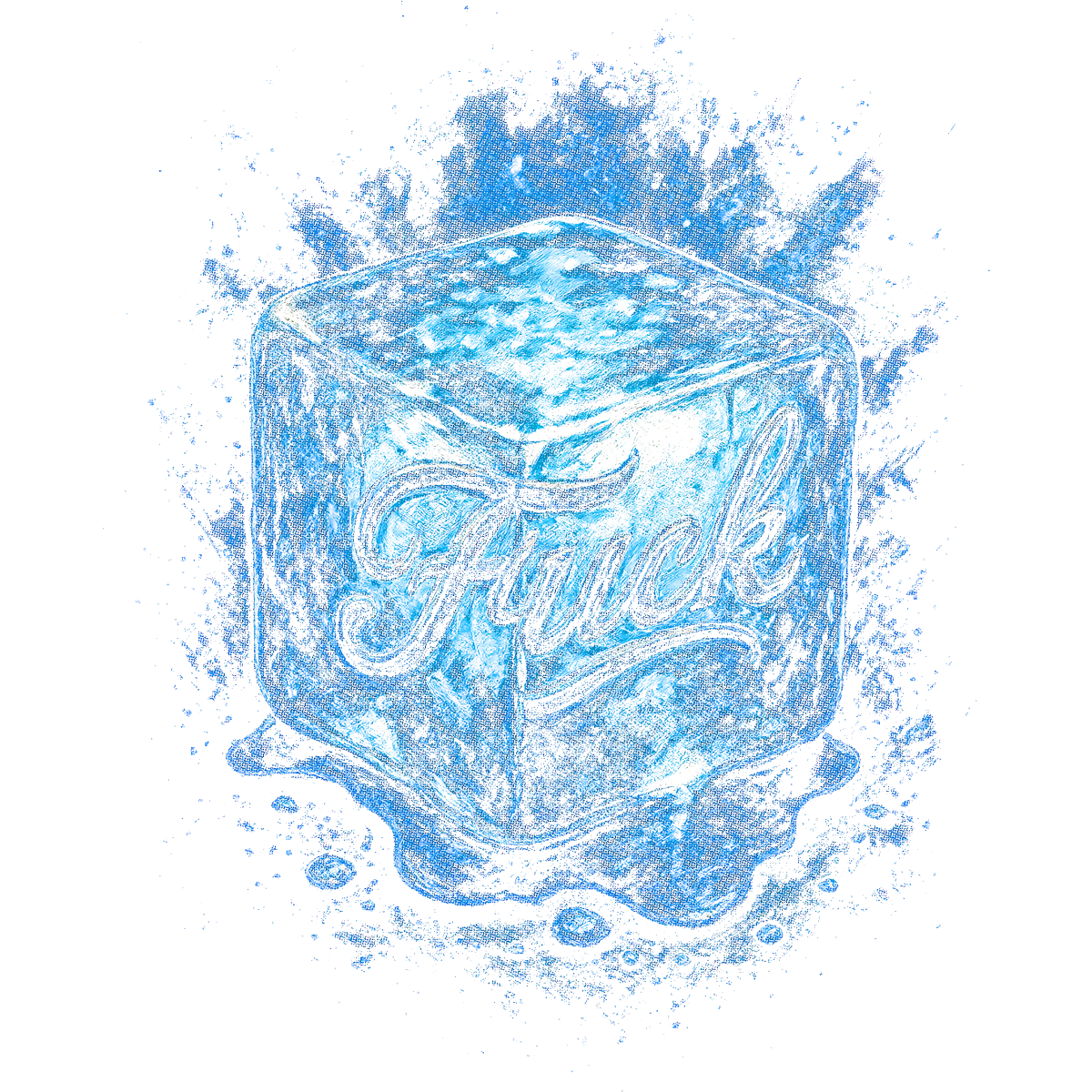 Cube de glace fondu avec texte