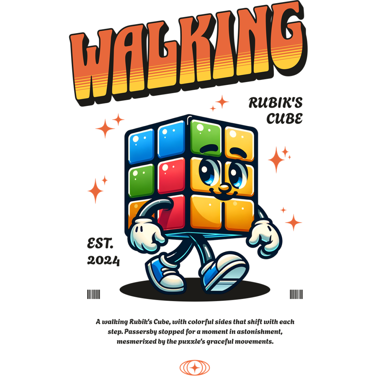 Cube Rubik coloré personnage marchant