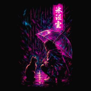 Cyberpunk Cat conversation raining