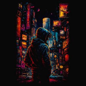 Cyberpunk Downtown promenade