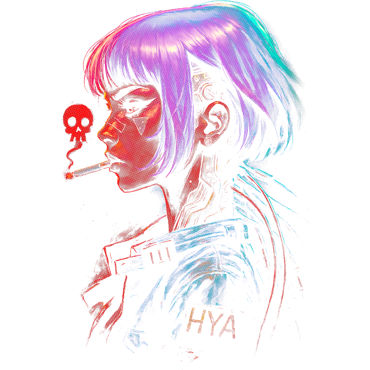 Cyberpunk Skull Smoking