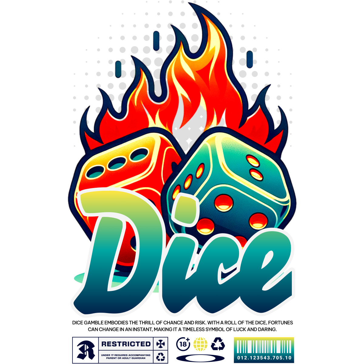 Dé à jouer coloré avec flammes