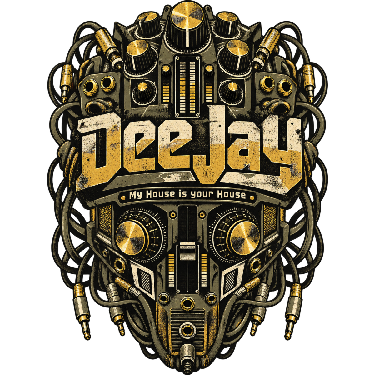 Deejay Masque Mecanique Boutons Dores