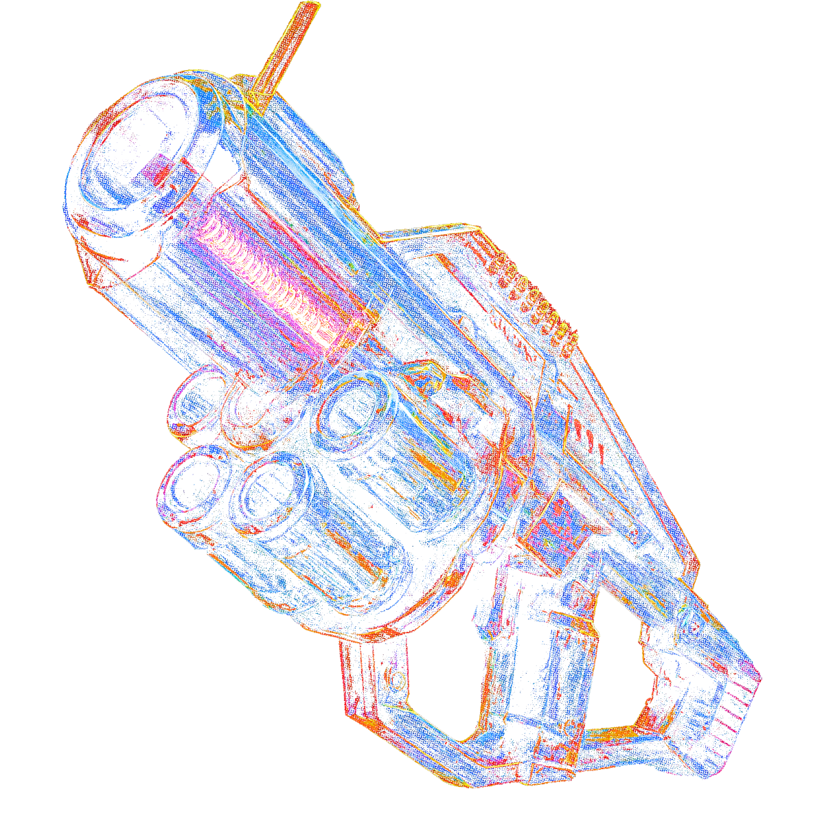 Dessin stylisé pistolet futuriste coloré