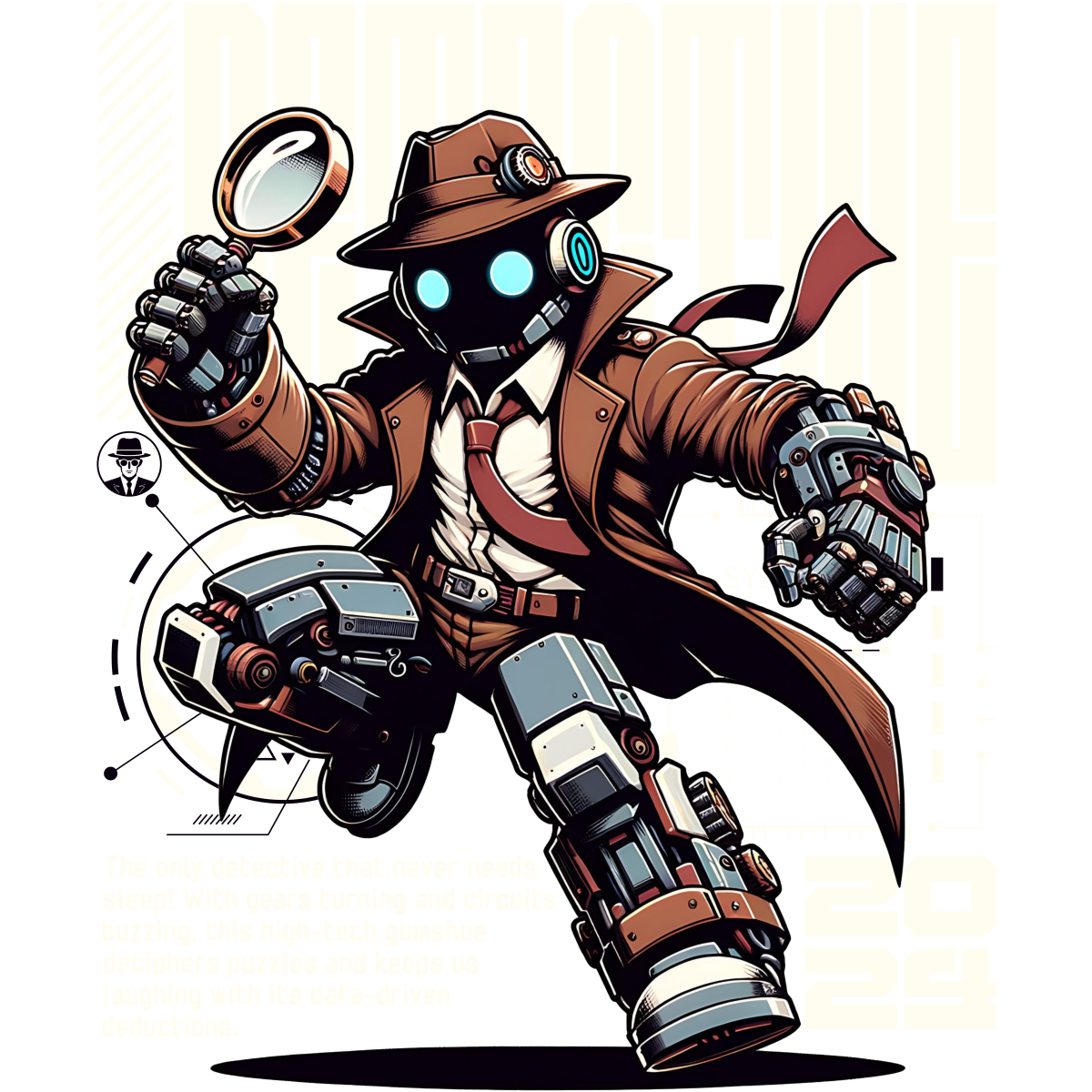 Détective robotique en manteau marron