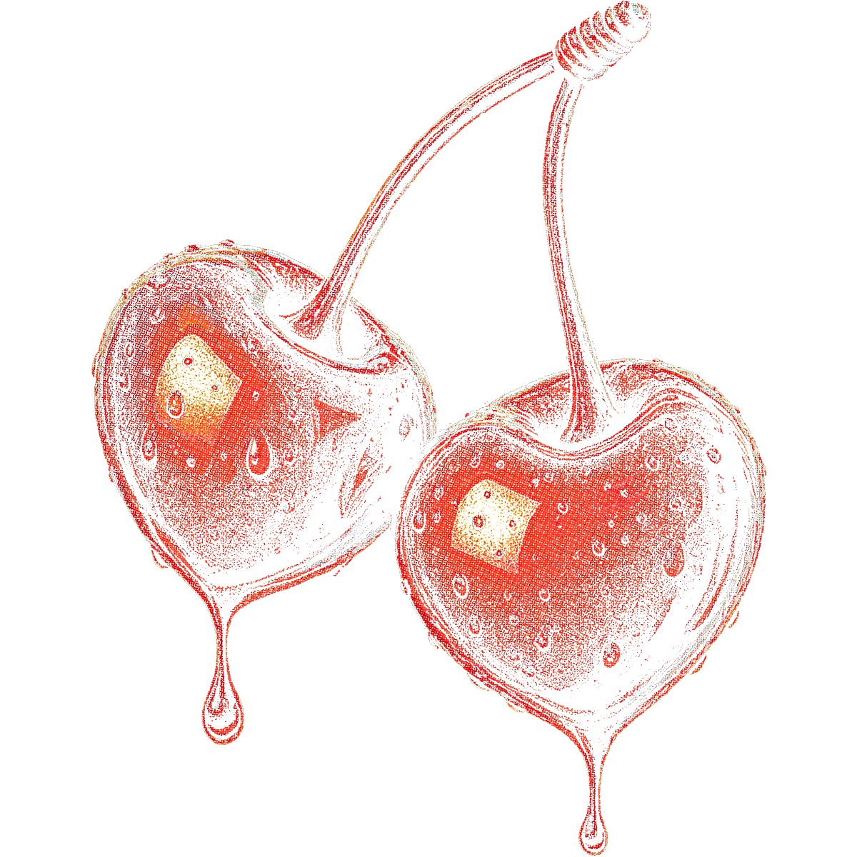 Deux cerises rouges avec gouttes