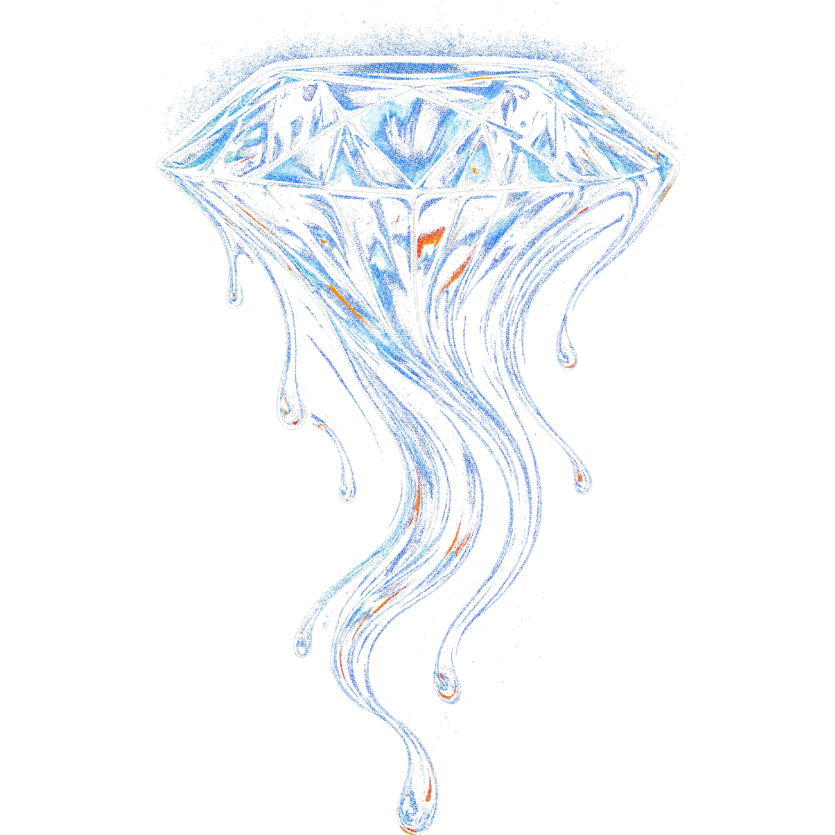 Diamant stylisé coulant gouttes bleues