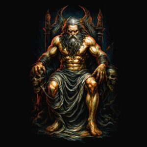 Dieu barbu musclé trônant majestueusement