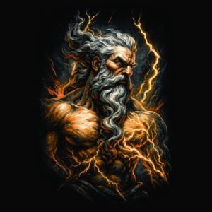 Dieu mythologique barbe longue éclairs énergétiques