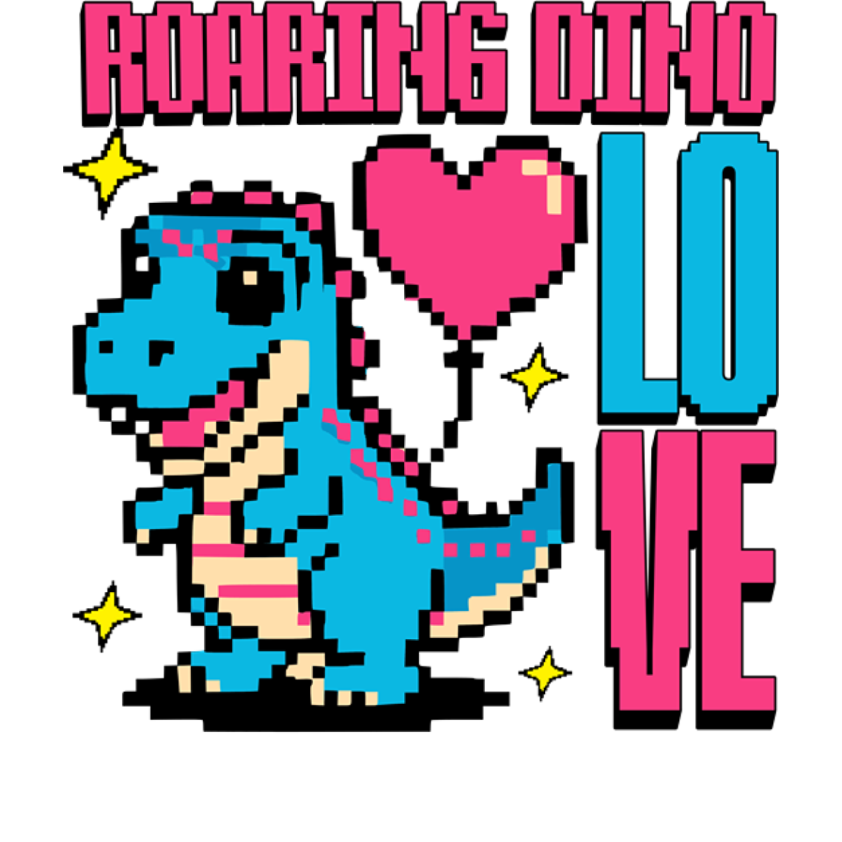 Dino pixel art avec ballon cœur