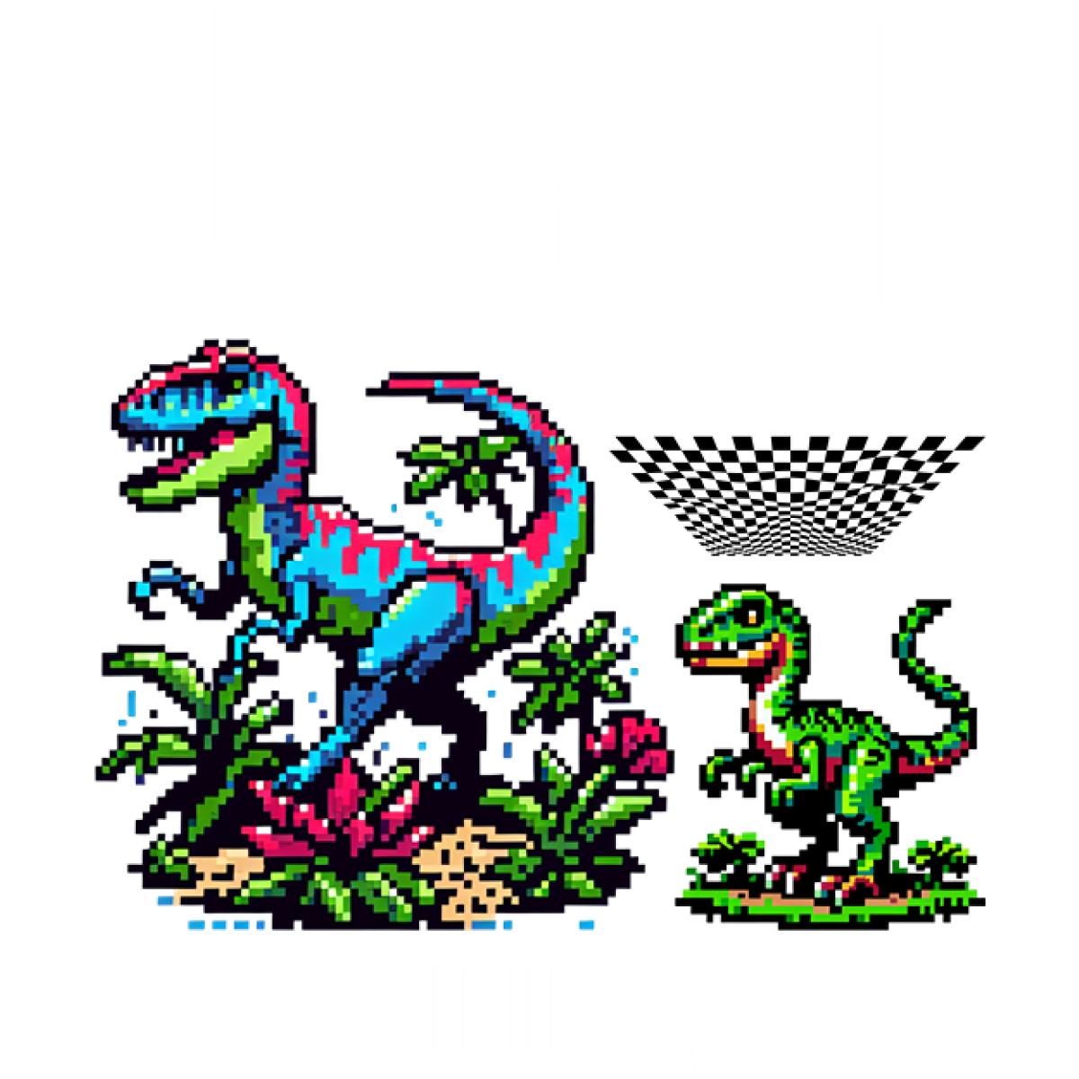 Dinosaure pixel art coloré en nature