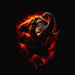 Éléphant crachant flammes éclats rouges
