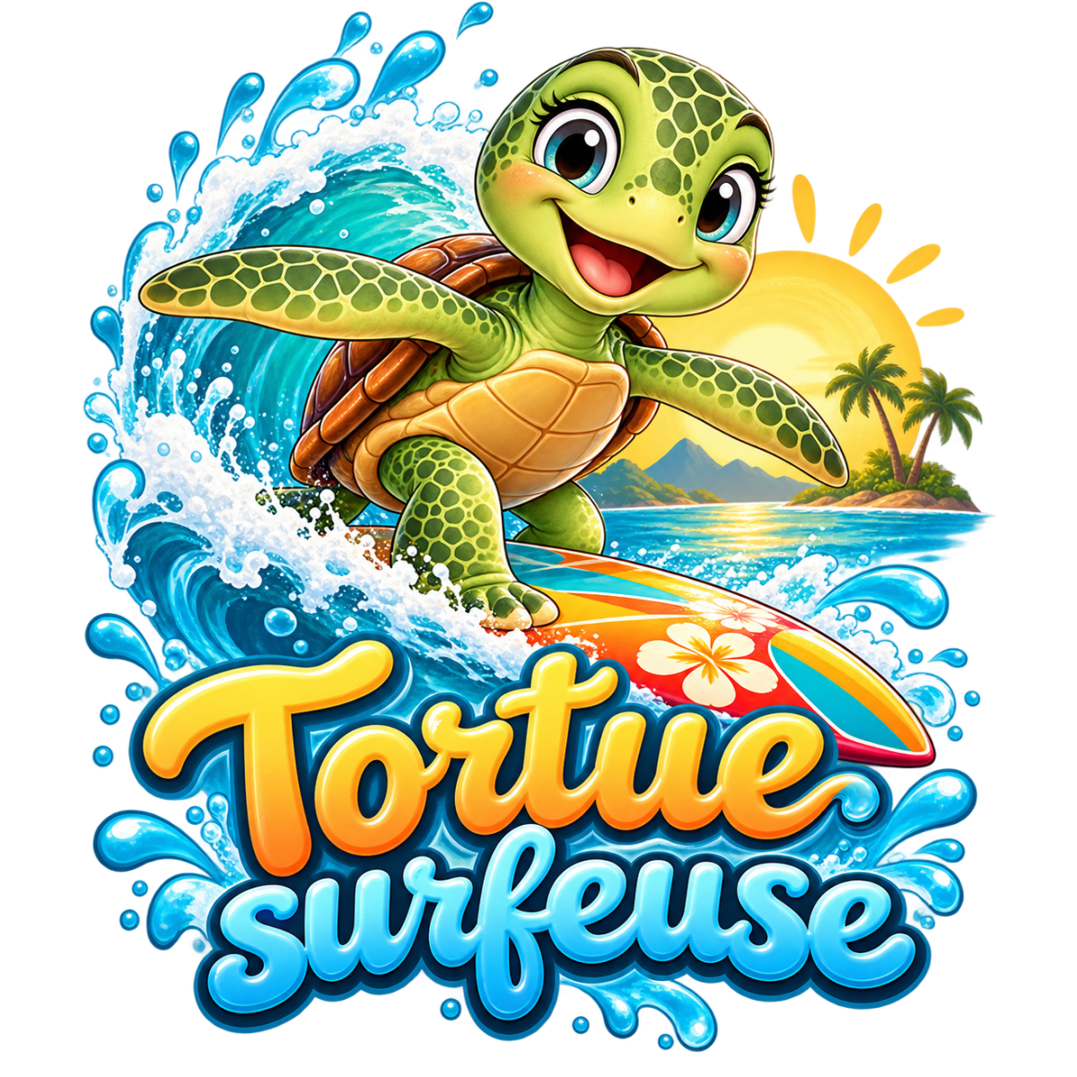 Enfant Tortue Surf Vague