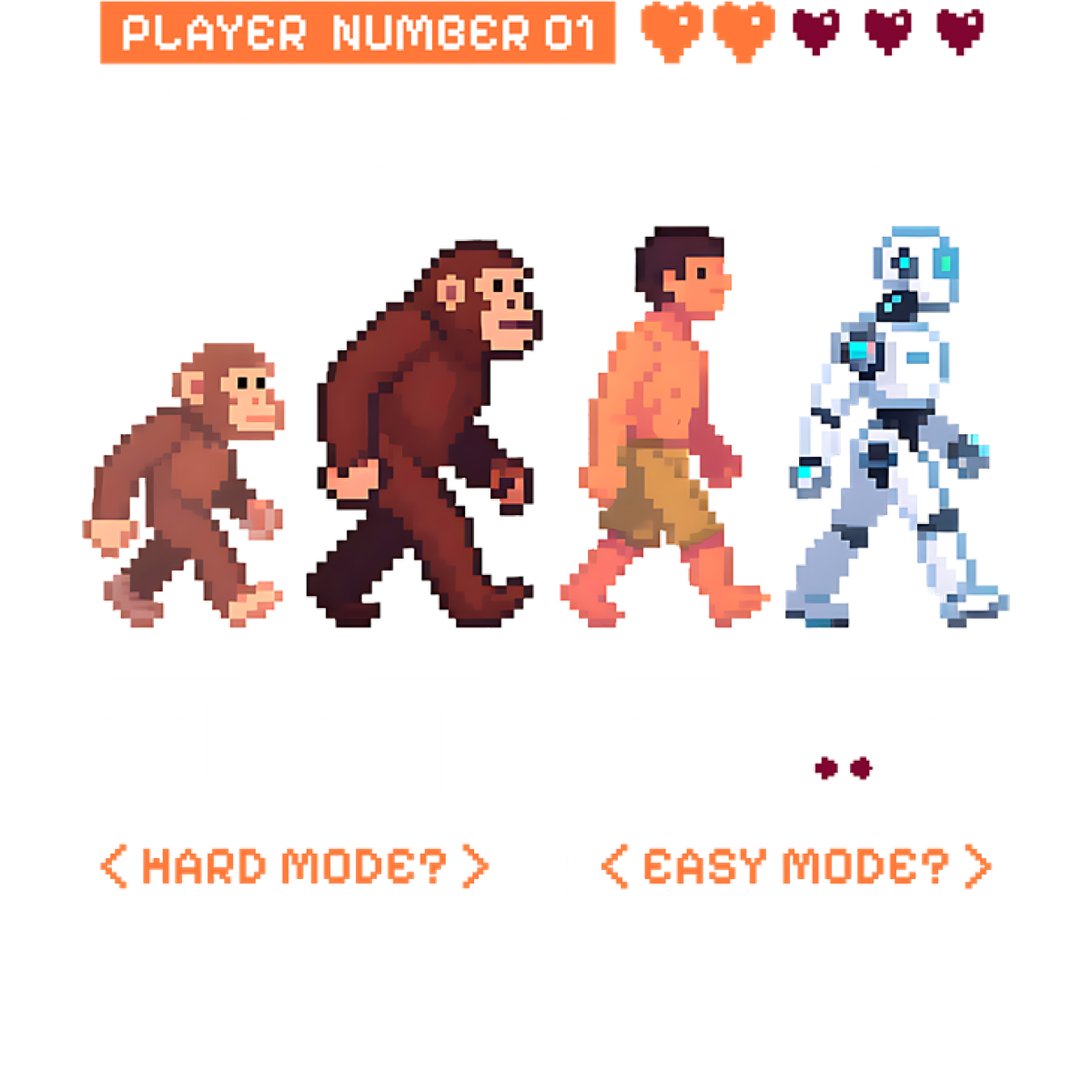 Évolution pixel homme singe robot cœur
