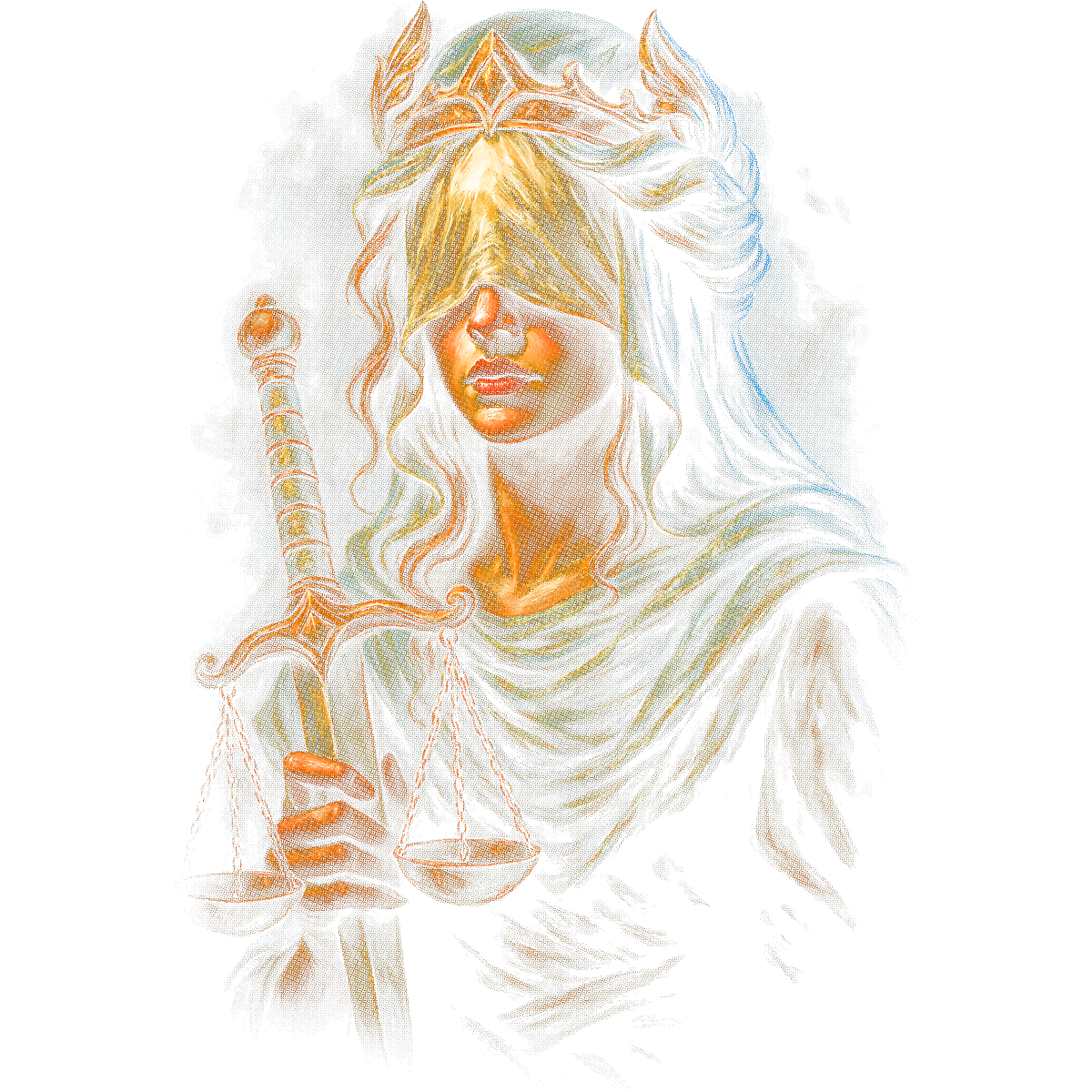 Femme aveugle justice épée balance