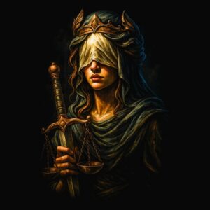 Femme aveugle justice épée balance