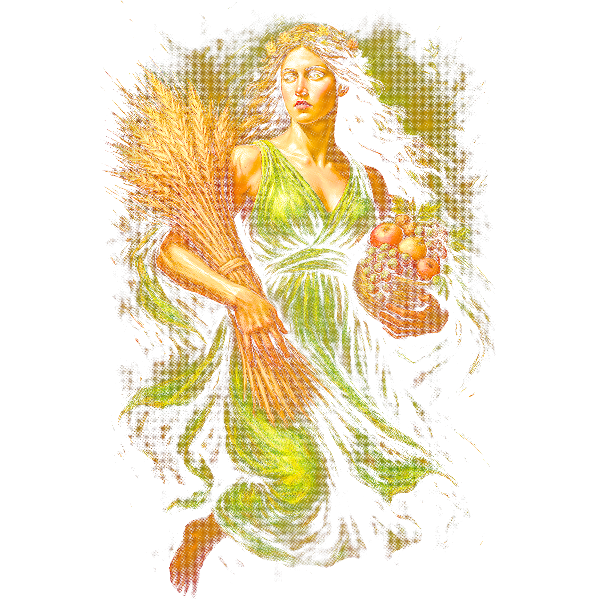 Femme champêtre ivre de moisson et fruits