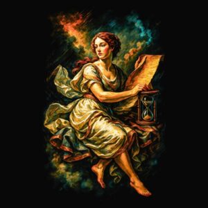 Femme élégante drapée sable sablier