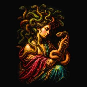 Femme légendaire aux serpents colorés