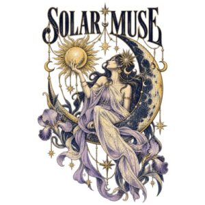 Femme mystique soleil lune fleurs étoiles