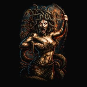 Femme mythologique serpent cheveux armes hurlante