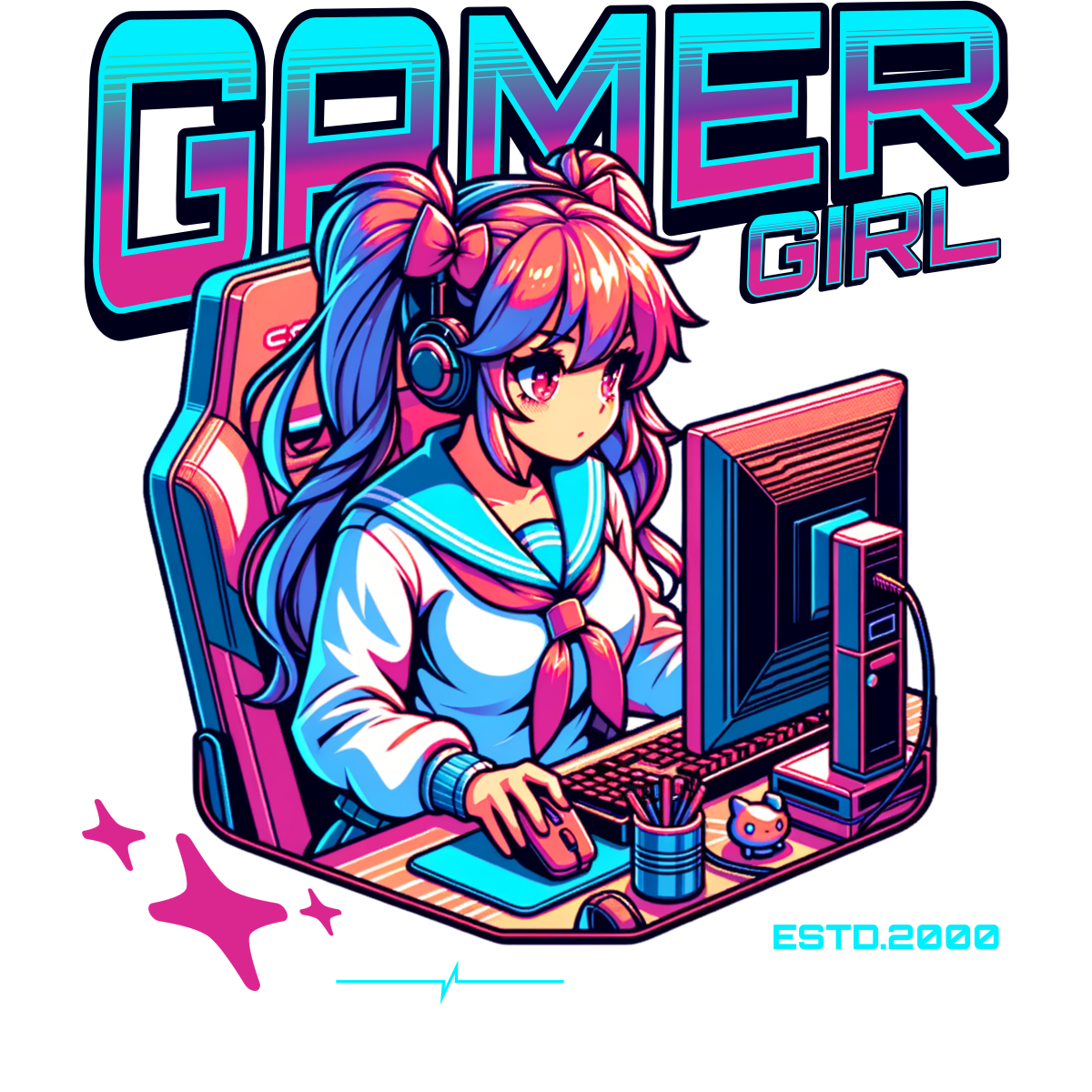 Fille Gamer casque ordinateur PC