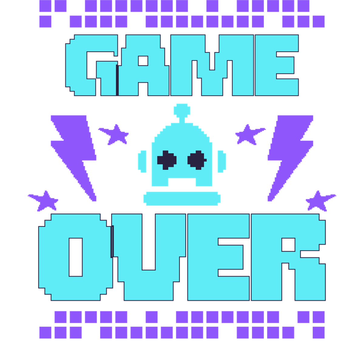 game over robot étoiles éclairs pixels