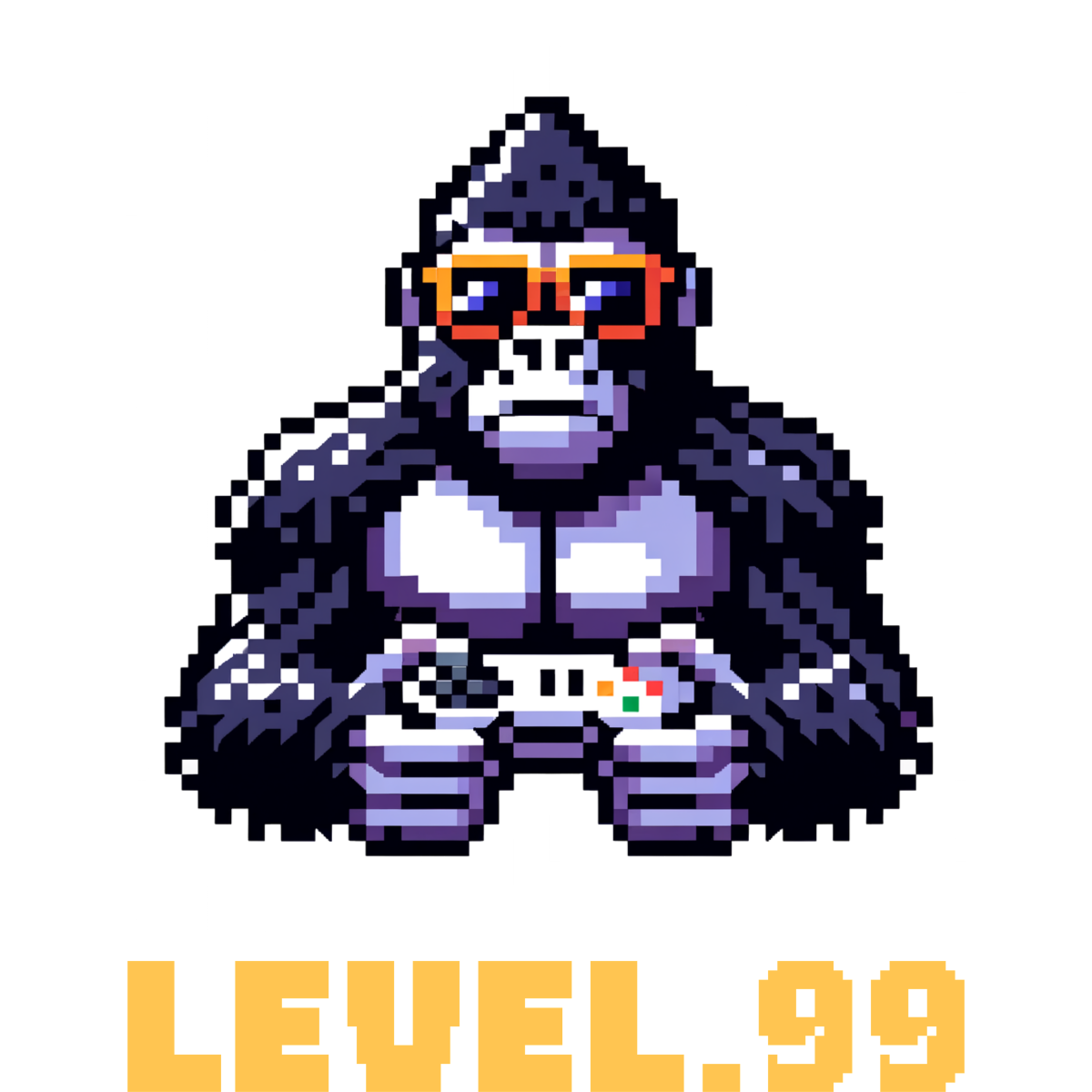Gorille pixel art lunettes manette vidéo