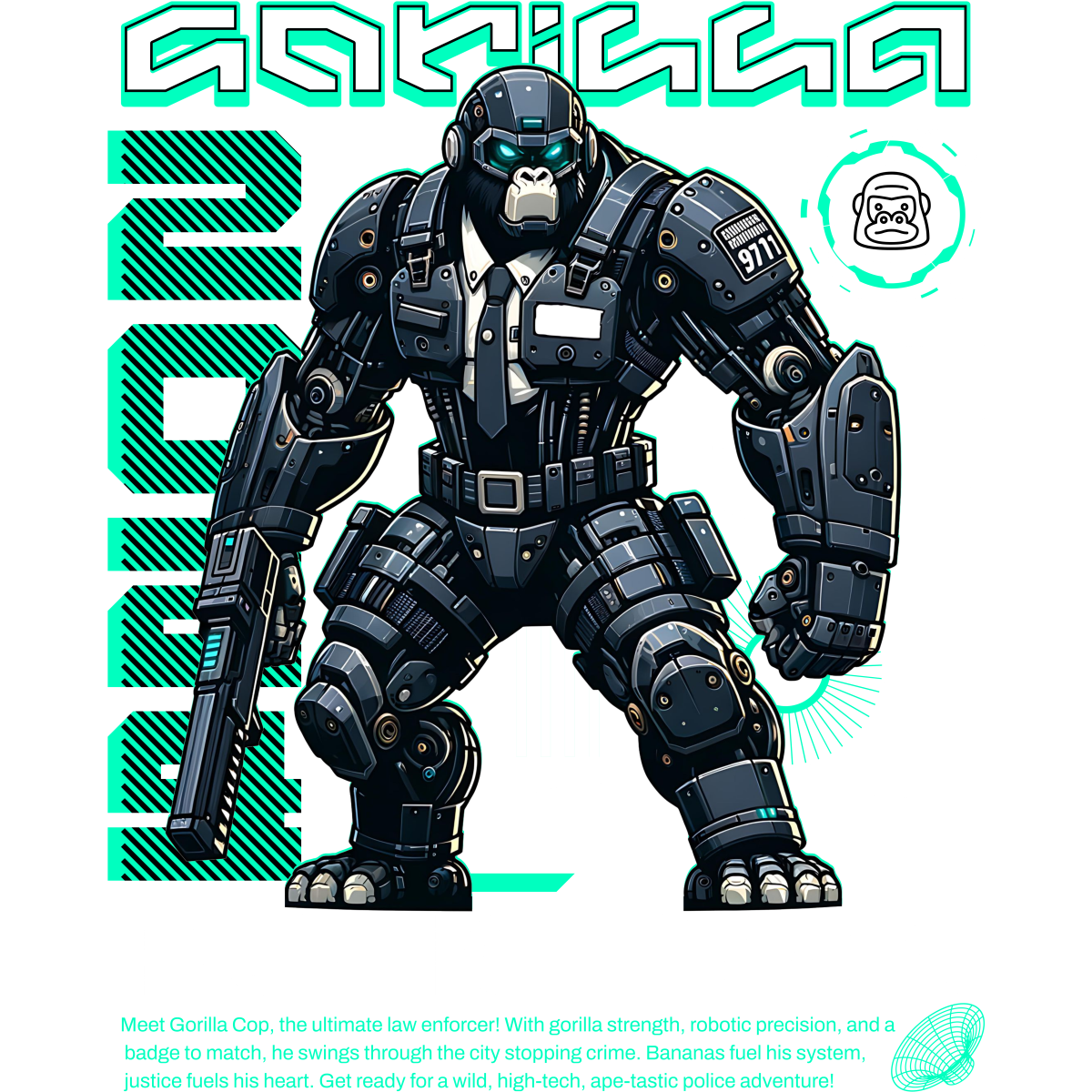 Gorille robot policier armé futuriste