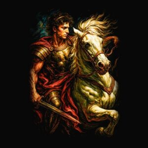 Guerrier antique à cheval armé lancier