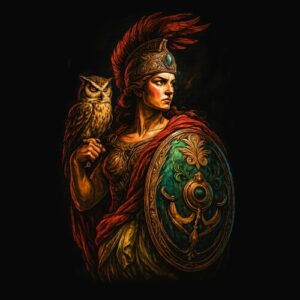 Guerrier antique avec hibou et bouclier