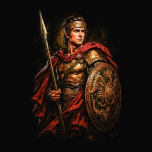 Guerrier antique portant lance bouclier