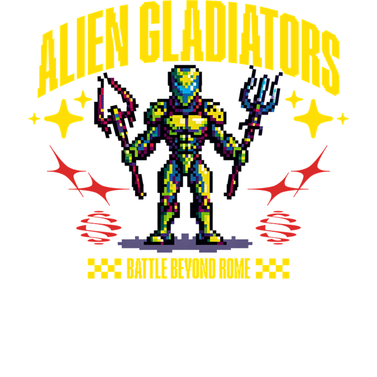 Guerrier pixel art extraterrestre armé trident