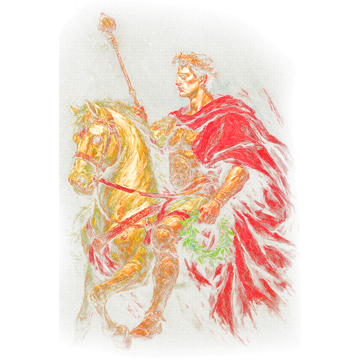 Guerrier romain en pourpre cheval blanc