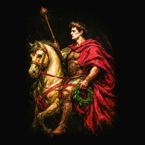 Guerrier romain en pourpre cheval blanc
