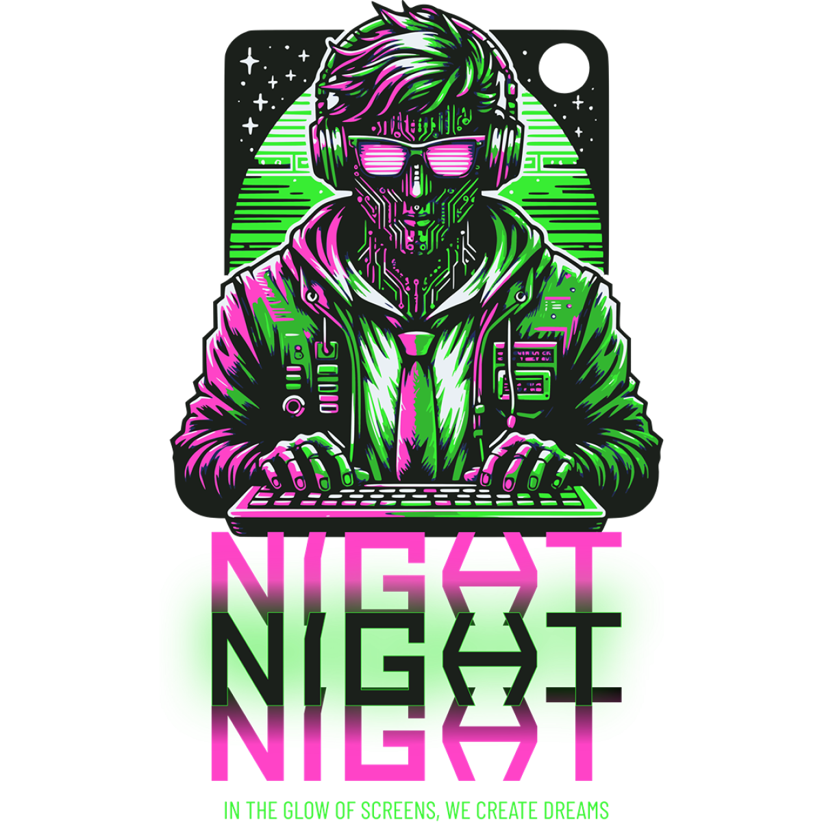 Hacker Night cybernétique travaillant de nuit