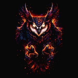 Hibou agressif ailes déployées griffes tendues