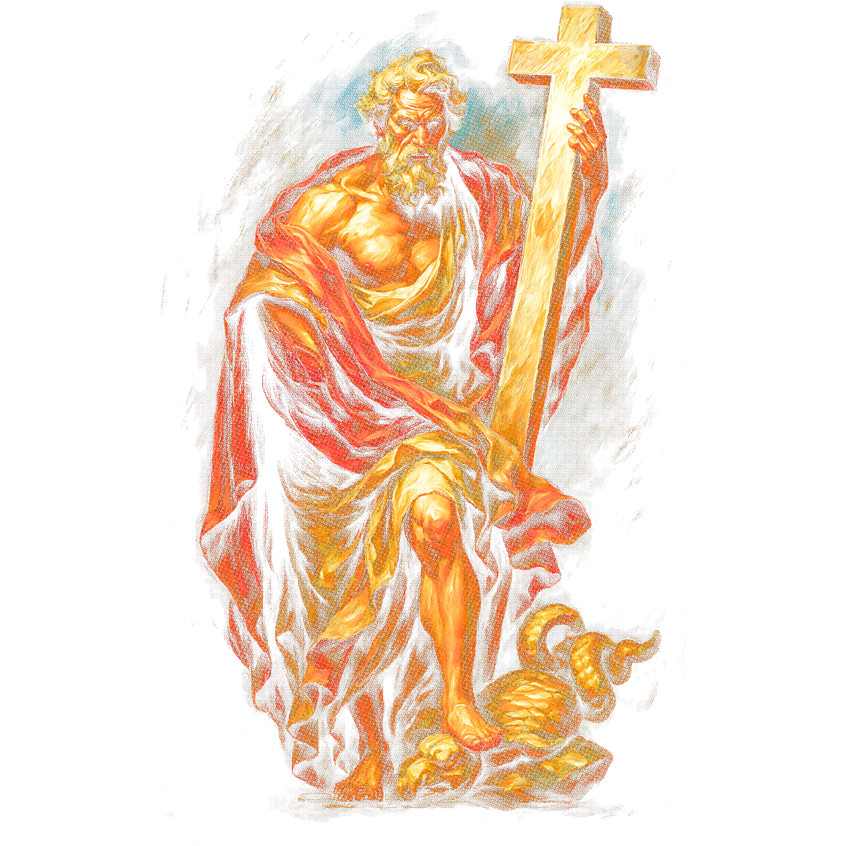 Homme barbu en toge avec croix