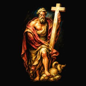 Homme barbu en toge avec croix