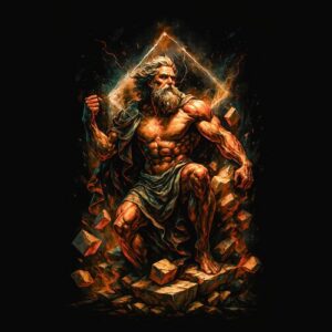 Homme barbu musclé sur cube flottant