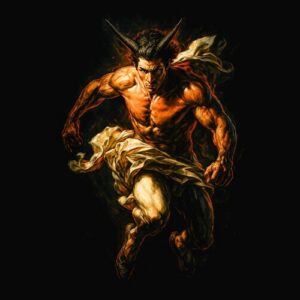 Homme musclé cornes tissu flottant