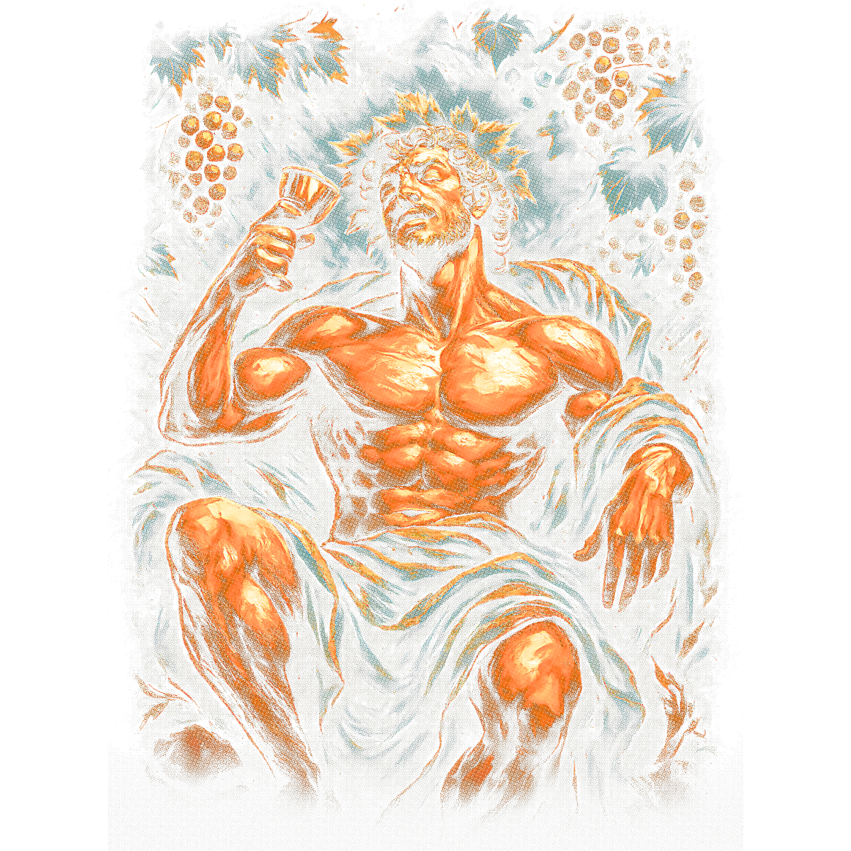 Homme musclé couronne vigne verre vin