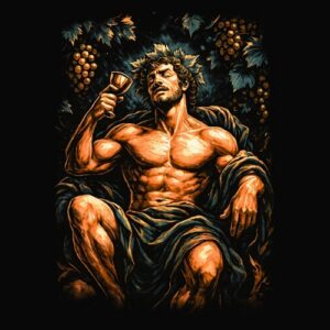 Homme musclé couronne vigne verre vin