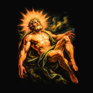 Homme musclé lumineux suspendu ciel