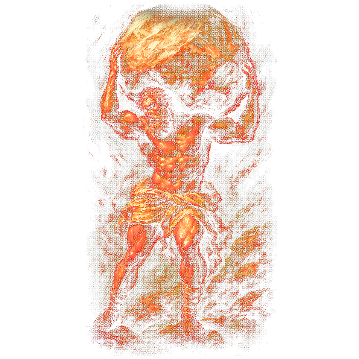 Homme musclé portant rocher brûlant