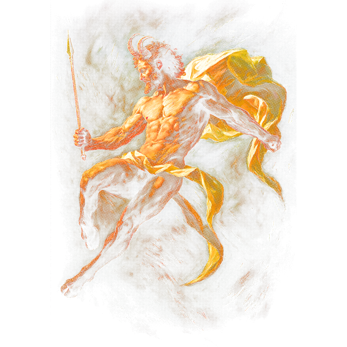 Homme mythologique barbu avec lance