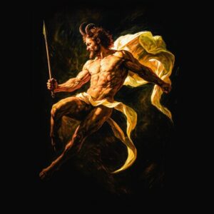 Homme mythologique barbu avec lance