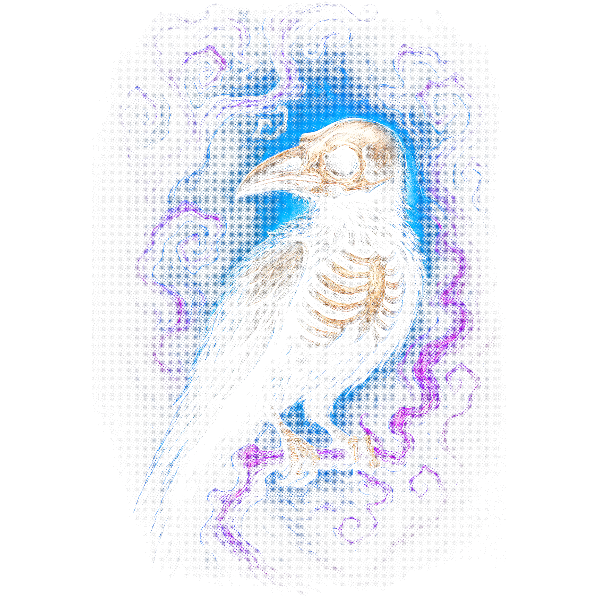 Horreur Corbeau Squelette Fumee Violette